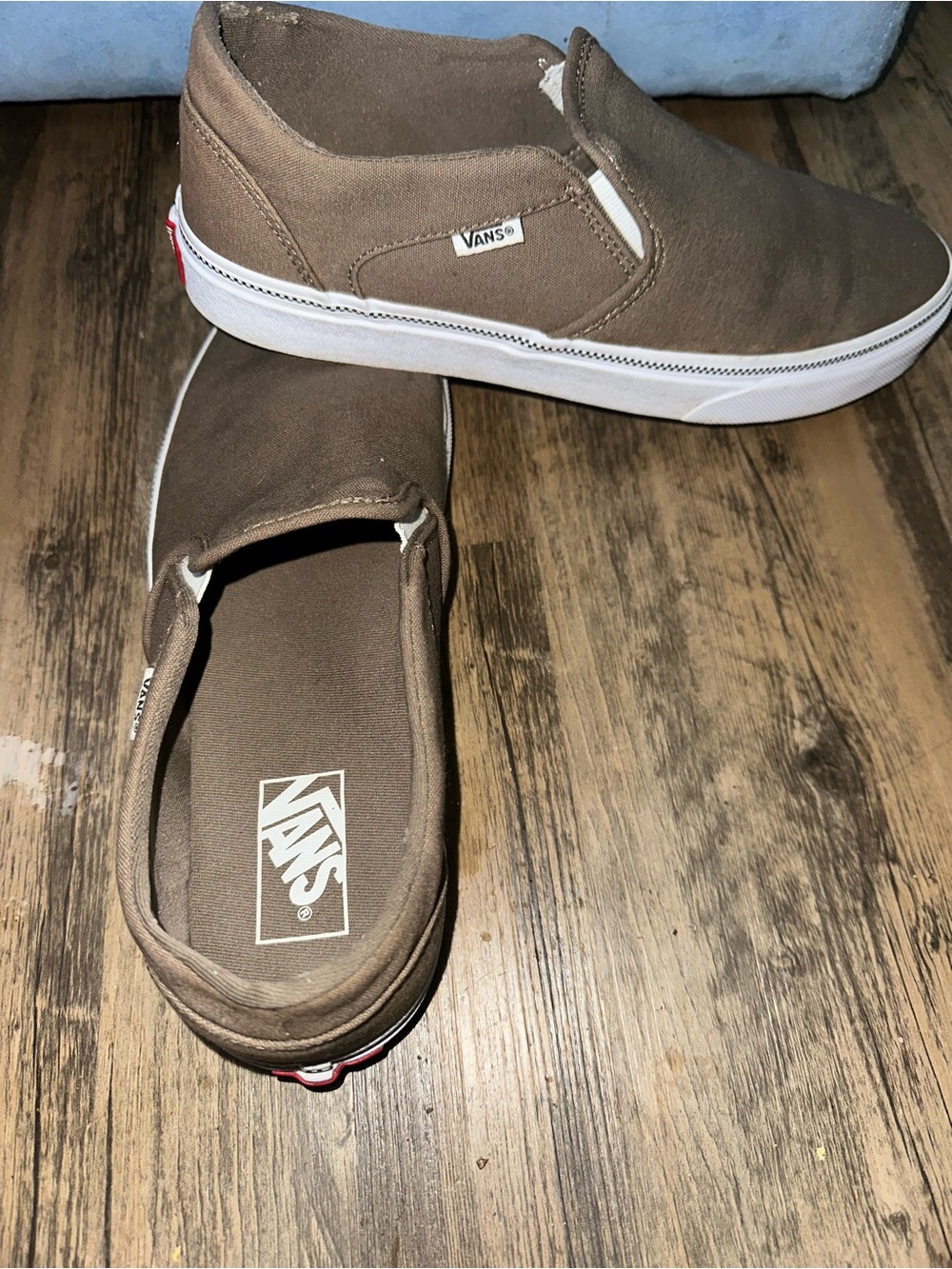 Vans Brown Canvas Slip-On Sneakers with White Sole